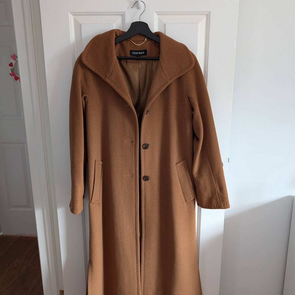 Ellen Tracy Women's Camel Brown Wool Long Coat Size 4